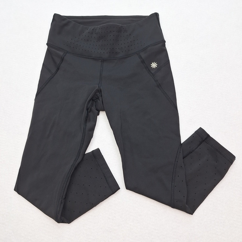 Athleta Leggings Womens Small Black Perforated Waistband Cropped